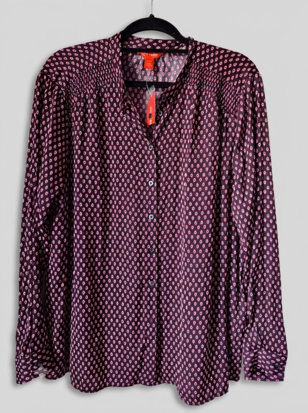 NWT Joe Fresh Printed Button-Front Blouse with Smocked Shoulders - Women's XL